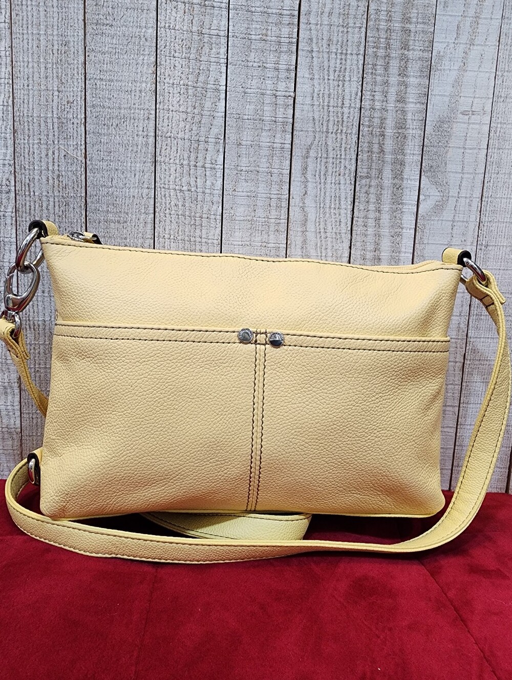 Tignanello Yellow Pebbled Leather Crossbody Organizer Bag Butter Yellow - Picture 2 of 12